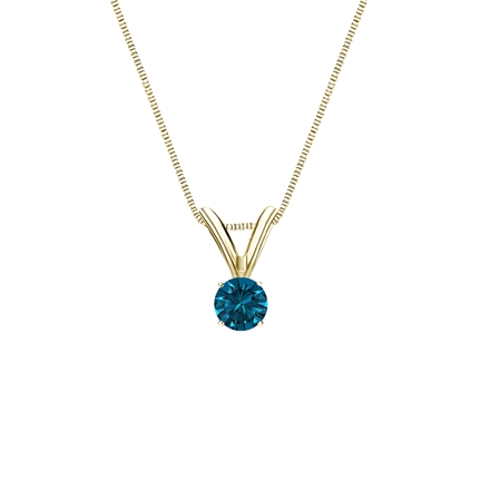 18k Yellow Gold 4-Prong Basket Certified Round-cut Blue Diamond Solitaire Pendant 0.13 ct. tw. (SI1-SI2)