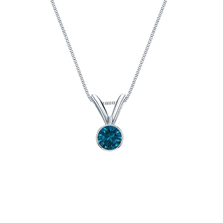 14k White Gold Bezel Certified Round-cut Blue Diamond Solitaire Pendant 0.13 ct. tw. (SI1-SI2)