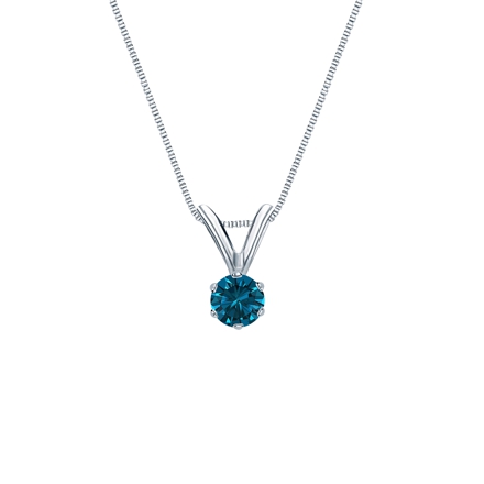 14k White Gold 6-Prong Basket Certified Round-cut Blue Diamond Solitaire Pendant 0.13 ct. tw. (SI1-SI2)