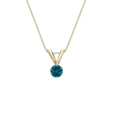 18k Yellow Gold 6-Prong Basket Certified Round-cut Blue Diamond Solitaire Pendant 0.13 ct. tw. (SI1-SI2)