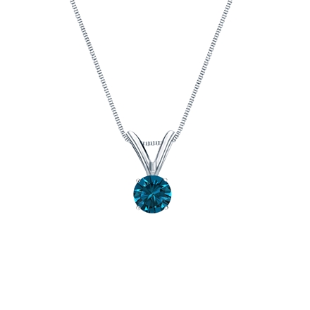 14k White Gold 4-Prong Basket Certified Round-cut Blue Diamond Solitaire Pendant 0.17 ct. tw. (SI1-SI2)