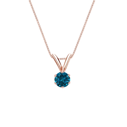14k Rose Gold 6-Prong Basket Certified Round-cut Blue Diamond Solitaire Pendant 0.17 ct. tw. (SI1-SI2)