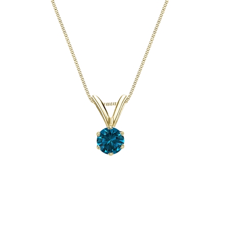 18k Yellow Gold 6-Prong Basket Certified Round-cut Blue Diamond Solitaire Pendant 0.17 ct. tw. (SI1-SI2)