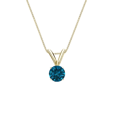 14k Yellow Gold 4-Prong Basket Certified Round-cut Blue Diamond Solitaire Pendant 0.25 ct. tw. (SI1-SI2)