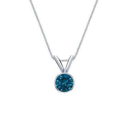 14k White Gold Bezel Certified Round-cut Blue Diamond Solitaire Pendant 0.25 ct. tw. (SI1-SI2)