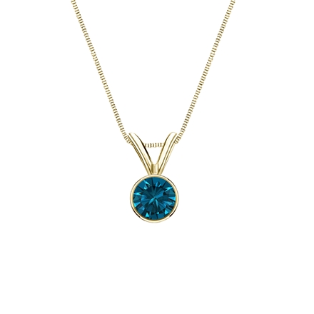 14k Yellow Gold Bezel Certified Round-cut Blue Diamond Solitaire Pendant 0.25 ct. tw. (SI1-SI2)