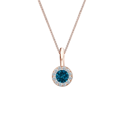 14k Rose Gold Halo Certified Round-cut Blue Diamond Solitaire Pendant 0.25 ct. tw. (SI1-SI2)