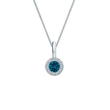 14k White Gold Halo Certified Round-cut Blue Diamond Solitaire Pendant 0.25 ct. tw. (SI1-SI2)