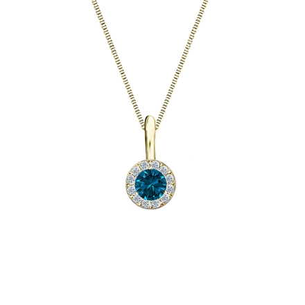 18k Yellow Gold Halo Certified Round-cut Blue Diamond Solitaire Pendant 0.25 ct. tw. (SI1-SI2)