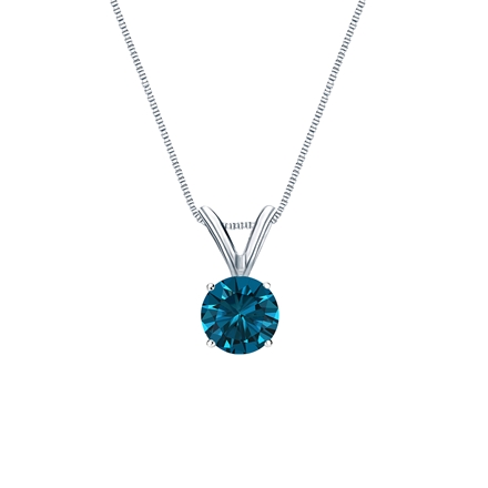 18k White Gold 4-Prong Basket Certified Round-cut Blue Diamond Solitaire Pendant 0.38 ct. tw. (SI1-SI2)