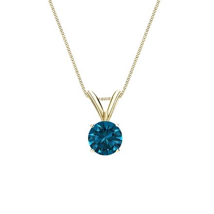 18k Yellow Gold 4-Prong Basket Certified Round-cut Blue Diamond Solitaire Pendant 0.38 ct. tw. (SI1-SI2)
