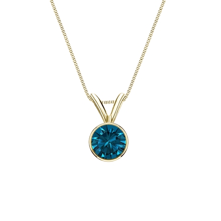 14k Yellow Gold Bezel Certified Round-cut Blue Diamond Solitaire Pendant 0.38 ct. tw. (SI1-SI2)