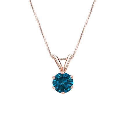 14k Rose Gold 6-Prong Basket Certified Round-cut Blue Diamond Solitaire Pendant 0.38 ct. tw. (SI1-SI2)