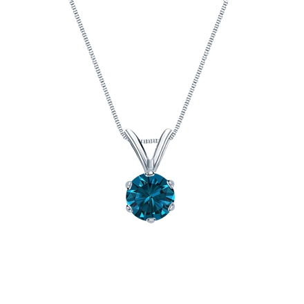 18k White Gold 6-Prong Basket Certified Round-cut Blue Diamond Solitaire Pendant 0.38 ct. tw. (SI1-SI2)