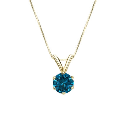 14k Yellow Gold 6-Prong Basket Certified Round-cut Blue Diamond Solitaire Pendant 0.38 ct. tw. (SI1-SI2)