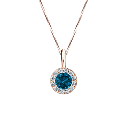 14k Rose Gold Halo Certified Round-cut Blue Diamond Solitaire Pendant 0.38 ct. tw. (SI1-SI2)