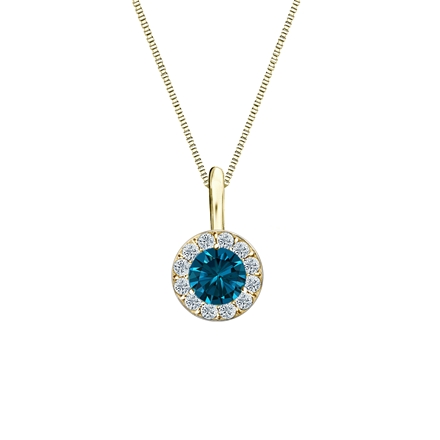18k Yellow Gold Halo Certified Round-cut Blue Diamond Solitaire Pendant 0.38 ct. tw. (SI1-SI2)