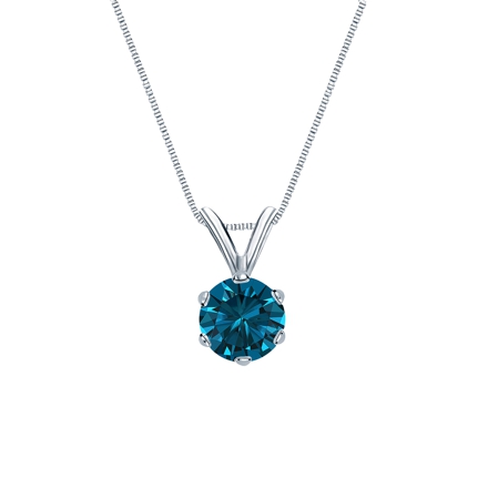 18k White Gold 6-Prong Basket Certified Round-cut Blue Diamond Solitaire Pendant 0.50 ct. tw. (SI1-SI2)
