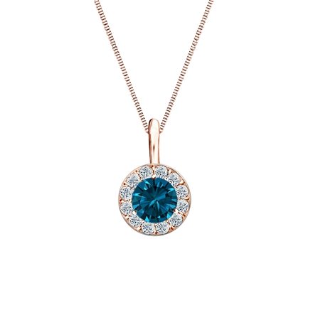 14k Rose Gold Halo Certified Round-cut Blue Diamond Solitaire Pendant 0.50 ct. tw. (SI1-SI2)
