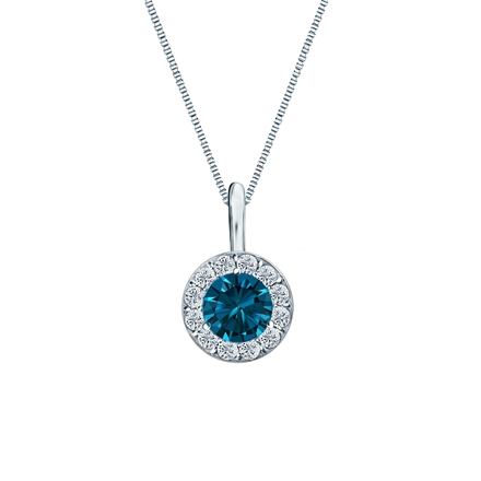 18k White Gold Halo Certified Round-cut Blue Diamond Solitaire Pendant 0.50 ct. tw. (SI1-SI2)