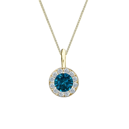 14k Yellow Gold Halo Certified Round-cut Blue Diamond Solitaire Pendant 0.50 ct. tw. (SI1-SI2)