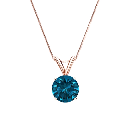 14k Rose Gold 4-Prong Basket Certified Round-cut Blue Diamond Solitaire Pendant 0.75 ct. tw. (SI1-SI2)