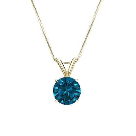 14k Yellow Gold 4-Prong Basket Certified Round-cut Blue Diamond Solitaire Pendant 0.75 ct. tw. (SI1-SI2)