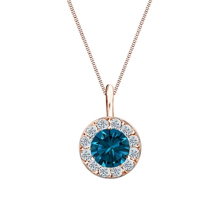 14k Rose Gold Halo Certified Round-cut Blue Diamond Solitaire Pendant 0.75 ct. tw. (SI1-SI2)