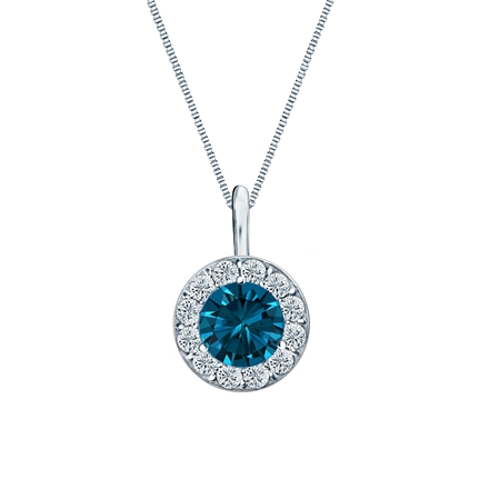18k White Gold Halo Certified Round-cut Blue Diamond Solitaire Pendant 0.75 ct. tw. (SI1-SI2)