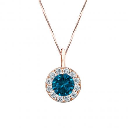 14k Rose Gold Halo Certified Round-cut Blue Diamond Solitaire Pendant 0.75 ct. tw. (SI1-SI2)