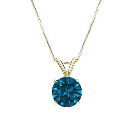14k Yellow Gold 4-Prong Basket Certified Round-cut Blue Diamond Solitaire Pendant 1.00 ct. tw. (SI1-SI2)