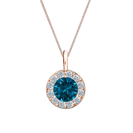 14k Rose Gold Halo Certified Round-cut Blue Diamond Solitaire Pendant 1.00 ct. tw. (SI1-SI2)