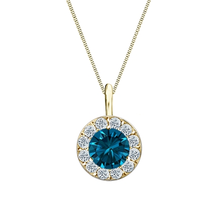 18k Yellow Gold Halo Certified Round-cut Blue Diamond Solitaire Pendant 1.00 ct. tw. (SI1-SI2)