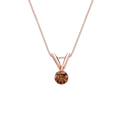 14k Rose Gold 4-Prong Basket Certified Round-cut Brown Diamond Solitaire Pendant 0.13 ct. tw. (SI1-SI2)