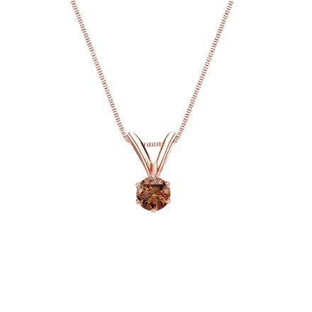 14k Rose Gold 6-Prong Basket Certified Round-cut Brown Diamond Solitaire Pendant 0.13 ct. tw. (SI1-SI2)