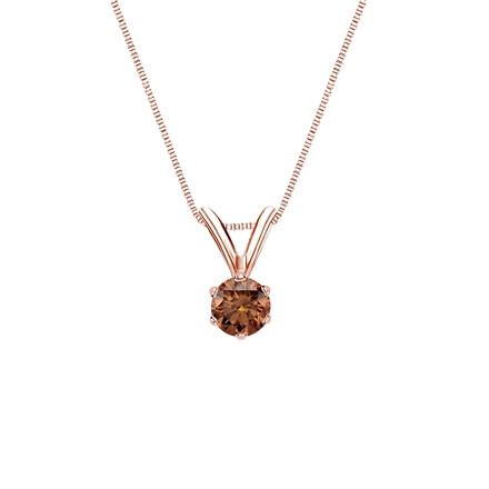 14k Rose Gold 6-Prong Basket Certified Round-cut Brown Diamond Solitaire Pendant 0.17 ct. tw. (SI1-SI2)