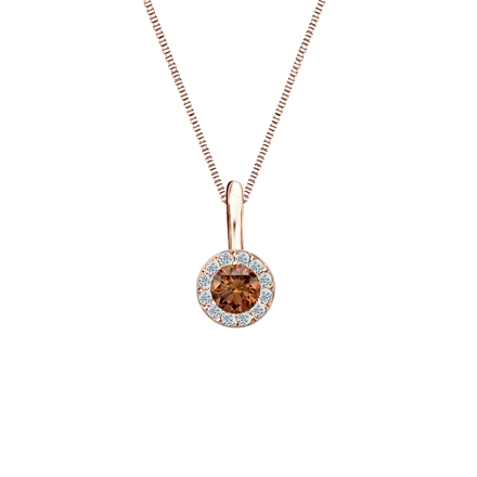 14k Rose Gold Halo Certified Round-cut Brown Diamond Solitaire Pendant 0.25 ct. tw. (SI1-SI2)