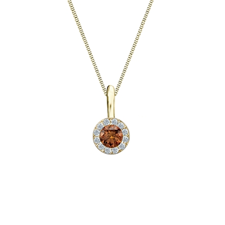 18k Yellow Gold Halo Certified Round-cut Brown Diamond Solitaire Pendant 0.25 ct. tw. (SI1-SI2)