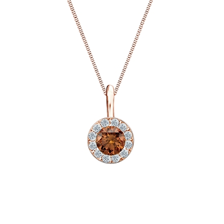 14k Rose Gold Halo Certified Round-cut Brown Diamond Solitaire Pendant 0.38 ct. tw. (SI1-SI2)