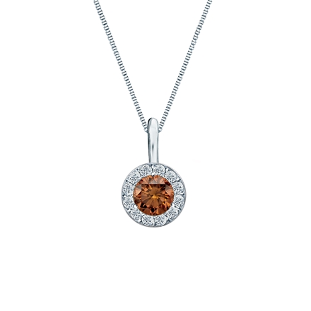 14k White Gold Halo Certified Round-cut Brown Diamond Solitaire Pendant 0.38 ct. tw. (SI1-SI2)