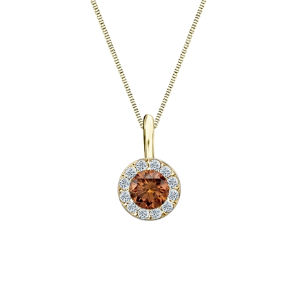 18k Yellow Gold Halo Certified Round-cut Brown Diamond Solitaire Pendant 0.38 ct. tw. (SI1-SI2)