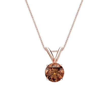 14k Rose Gold 4-Prong Basket Certified Round-cut Brown Diamond Solitaire Pendant 0.50 ct. tw. (SI1-SI2)