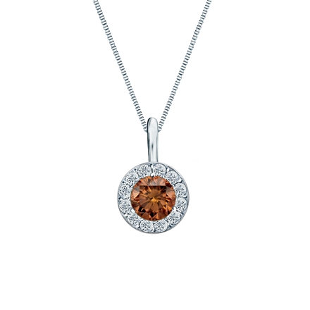 18k White Gold Halo Certified Round-cut Brown Diamond Solitaire Pendant 0.50 ct. tw. (SI1-SI2)