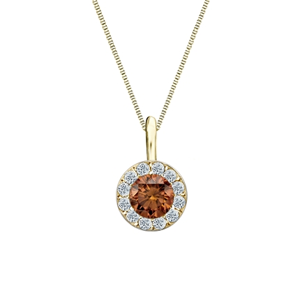 18k Yellow Gold Halo Certified Round-cut Brown Diamond Solitaire Pendant 0.50 ct. tw. (SI1-SI2)