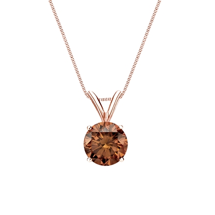 14k Rose Gold 4-Prong Basket Certified Round-cut Brown Diamond Solitaire Pendant 0.75 ct. tw. (SI1-SI2)
