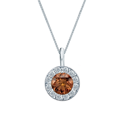 18k White Gold Halo Certified Round-cut Brown Diamond Solitaire Pendant 0.75 ct. tw. (SI1-SI2)