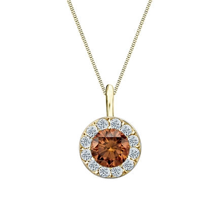 14k Yellow Gold Halo Certified Round-cut Brown Diamond Solitaire Pendant 0.75 ct. tw. (SI1-SI2)