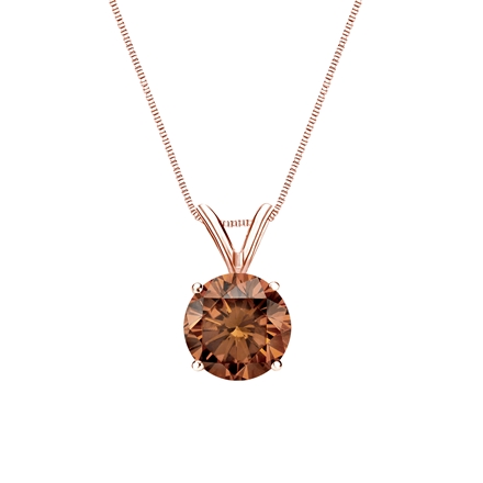14k Rose Gold 4-Prong Basket Certified Round-cut Brown Diamond Solitaire Pendant 1.00 ct. tw. (SI1-SI2)