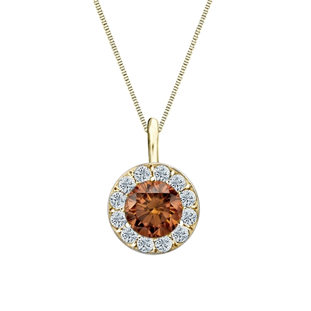 18k Yellow Gold Halo Certified Round-cut Brown Diamond Solitaire Pendant 1.00 ct. tw. (SI1-SI2)