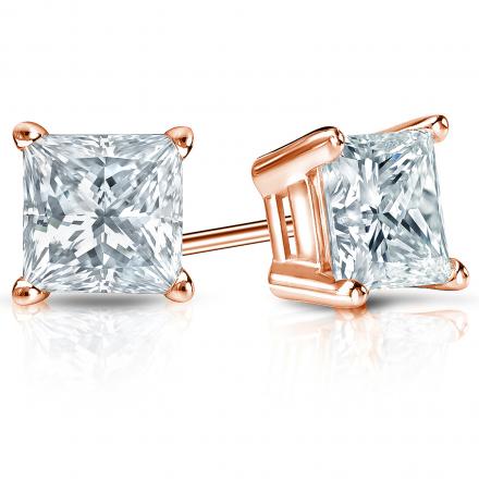GIA Certified Princess-Cut Diamond Stud Earrings in 14k Rose Gold 4-Prong Basket